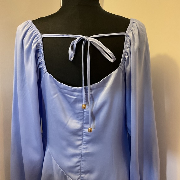6. SHEIN Baby Blue Asymmetrical Balloon Sleeve Short Dress With Ruffle Trim SZ L - Picture 9 of 10